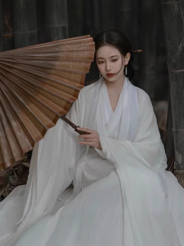 Hua Chao Ji [Mrazno bijela] Izvorni novi Hanfu s ravnim rubom, Han elementi dinastije Wei-Jin, bijeli Hanfu za žene, eteričan i elegantan
