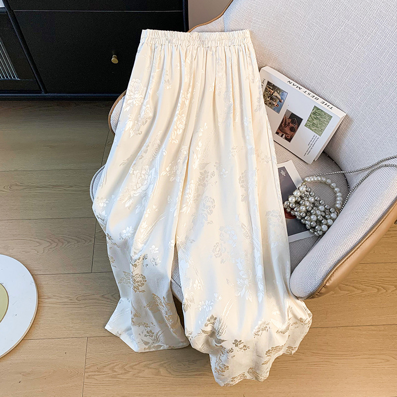 Unisex široke hlače u Hanfu stilu, od Tencela s jacquard izvezenim cvjetnim motivom