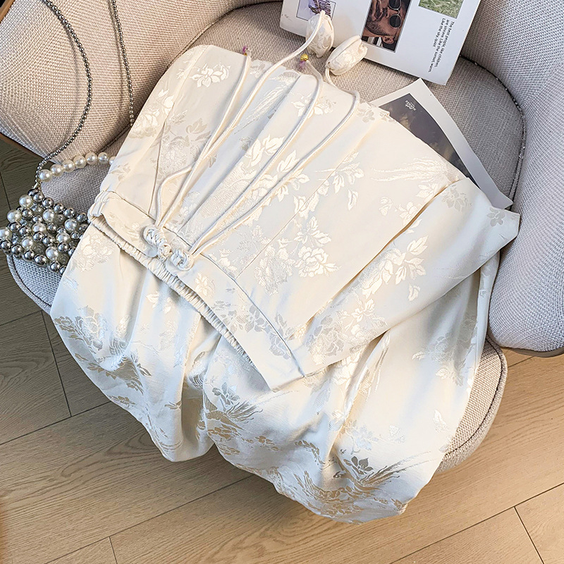 Unisex široke hlače u Hanfu stilu, od Tencela s jacquard izvezenim cvjetnim motivom