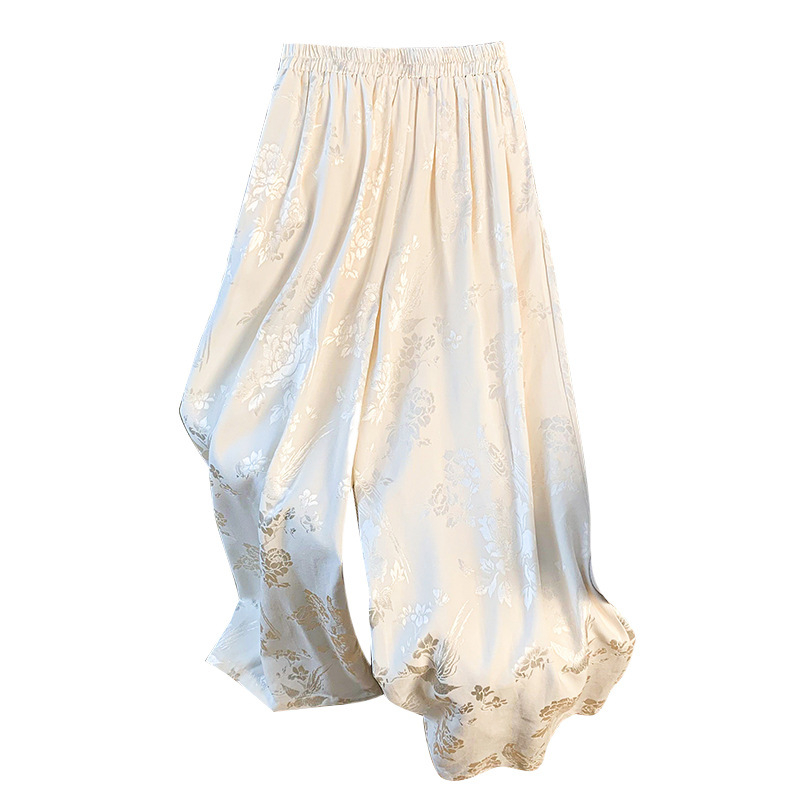 Unisex široke hlače u Hanfu stilu, od Tencela s jacquard izvezenim cvjetnim motivom