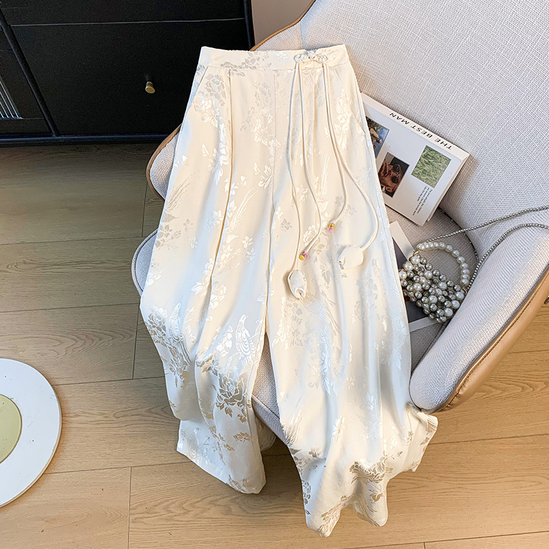 Unisex široke hlače u Hanfu stilu, od Tencela s jacquard izvezenim cvjetnim motivom