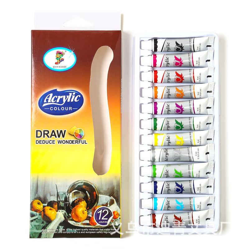 Dječji akrilni set boja, 12 boja, 9 ml po boji, DIY crtanje, u kutiji s aluminijsko-plastičnim cijevima