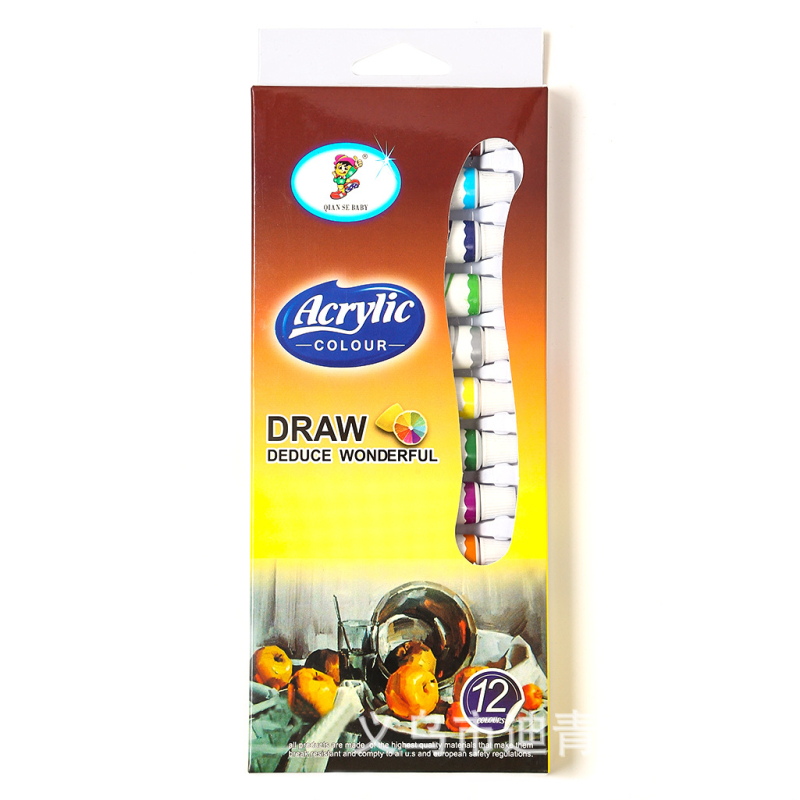 Dječji akrilni set boja, 12 boja, 9 ml po boji, DIY crtanje, u kutiji s aluminijsko-plastičnim cijevima