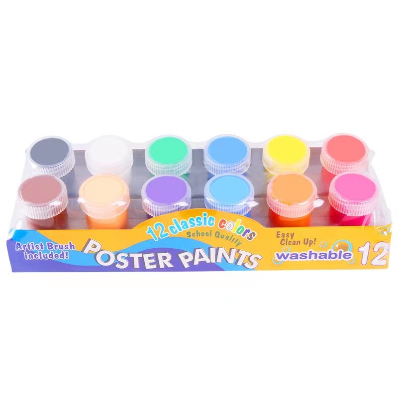 Dječji set boja za prste, perive, 12 boja, 20 ml po boji, set kistova