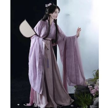 Hanfu za žene, novi stil, kostim u Wei Jin stilu s preklopnim ovratnikom, starinski komplet s osam panela suknjom, ljubičaste boje, eteričan izgled