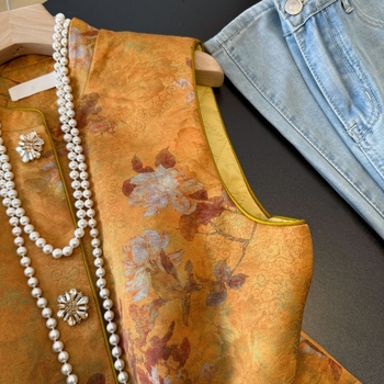 Nova vesta u kineskom stilu Hanfu s teškim žakardom, stojeći ovratnik, odvojivo pero nojeve ptice, ženska Tang-stil vesta
