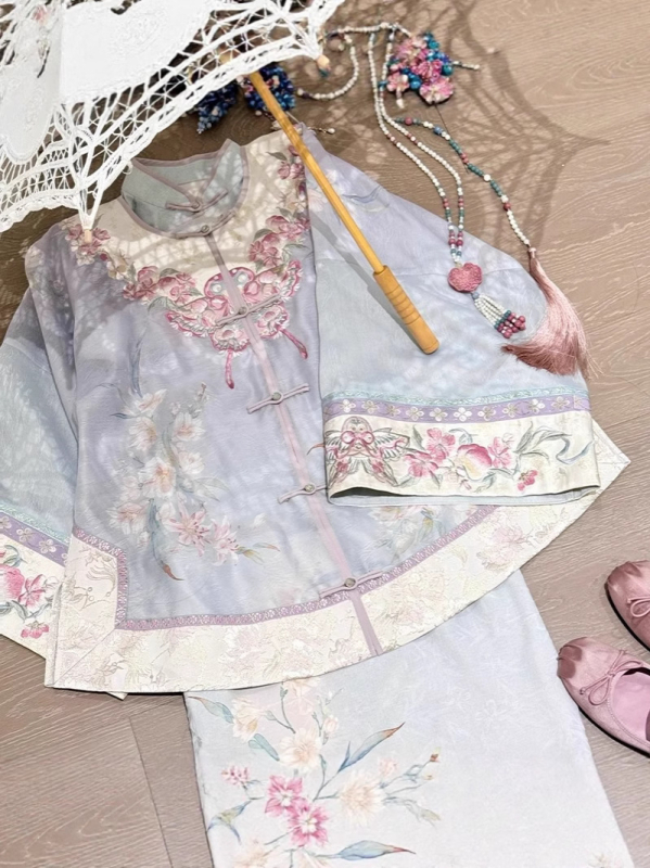 Izvorni Hanfu set u stilu Republike Kine s izvezenim tiskanim cheongsamom i topom s okruglim izrezom – elegantan nacionalni stil kompleta