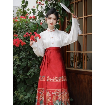 Hanfu u kineskom stilu 2024 sa satenom s pivom i zlatnim vlaknima, suknja tipa horse-face, jednoslojna