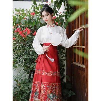 Hanfu u kineskom stilu 2024 sa satenom s pivom i zlatnim vlaknima, suknja tipa horse-face, jednoslojna