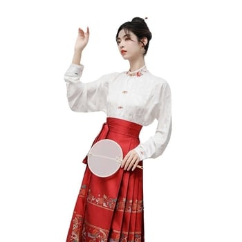 Hanfu u kineskom stilu 2024 sa satenom s pivom i zlatnim vlaknima, suknja tipa horse-face, jednoslojna