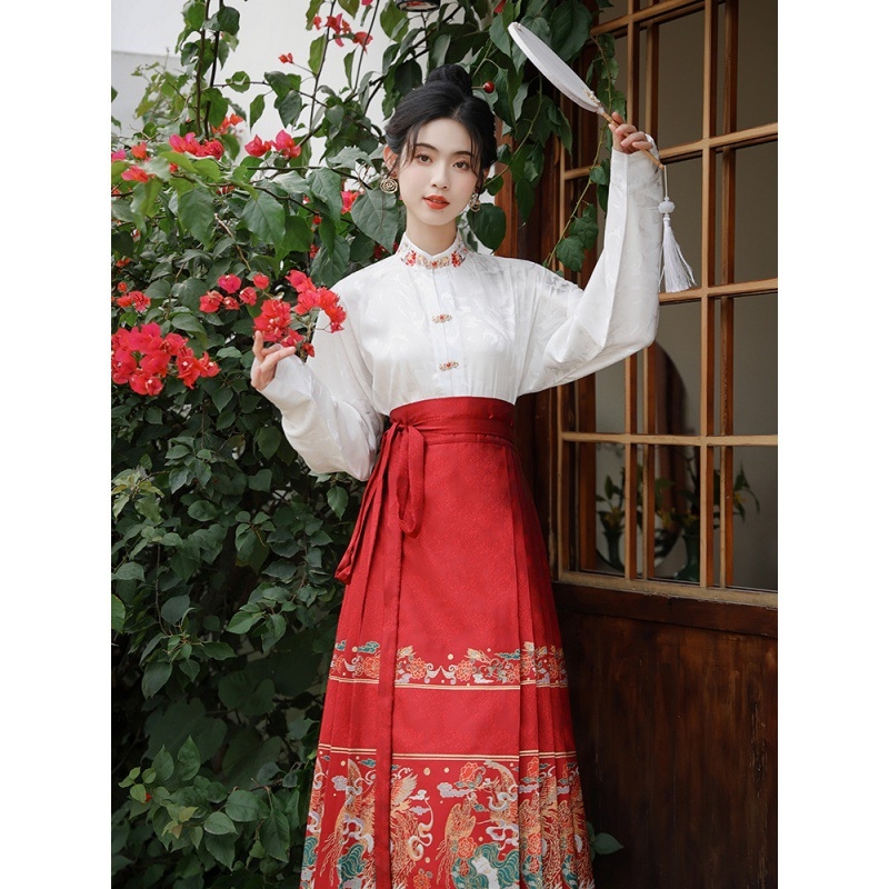 Hanfu u kineskom stilu 2024 sa satenom s pivom i zlatnim vlaknima, suknja tipa horse-face, jednoslojna