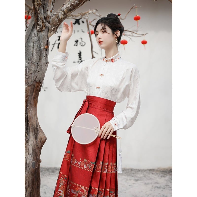 Hanfu u kineskom stilu 2024 sa satenom s pivom i zlatnim vlaknima, suknja tipa horse-face, jednoslojna