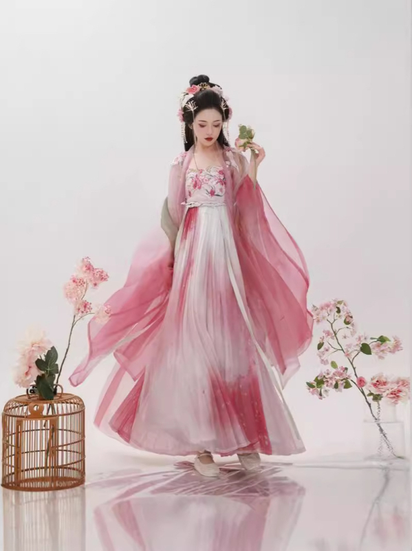 Odrasli Hanfu set: inspiriran Tang dinastijom, izvezeni dvodijelni Hanfu komplet s topom sa širokim rukavima, proljeće-ljeto