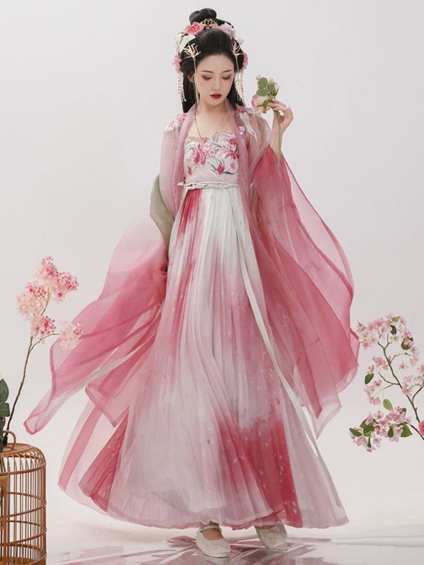 Odrasli Hanfu set: inspiriran Tang dinastijom, izvezeni dvodijelni Hanfu komplet s topom sa širokim rukavima, proljeće-ljeto