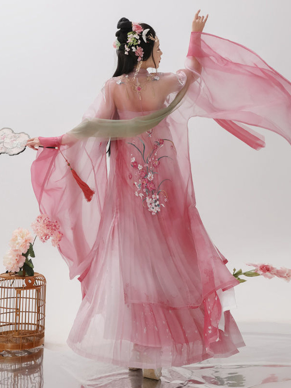 Odrasli Hanfu set: inspiriran Tang dinastijom, izvezeni dvodijelni Hanfu komplet s topom sa širokim rukavima, proljeće-ljeto