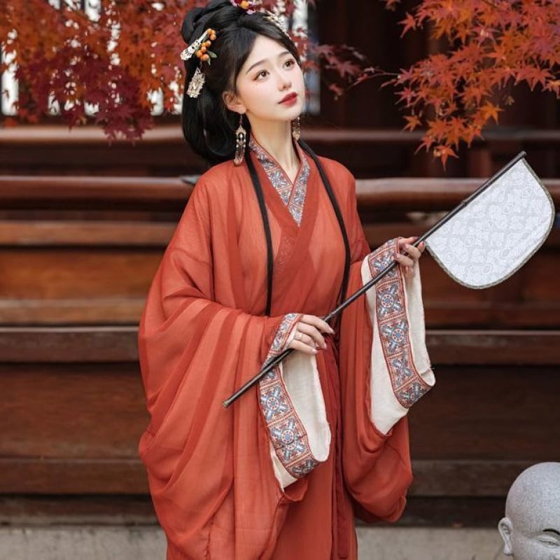 Nova Mengyu haljina u stilu Država koje su u ratu, restaurirana iz grobnice Ma Shan Chu, tradicionalni hanfu za odrasle s ravnim rukavima i dugim repom