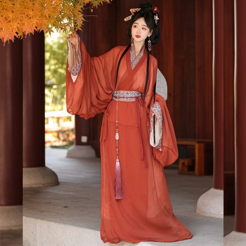 Nova Mengyu haljina u stilu Država koje su u ratu, restaurirana iz grobnice Ma Shan Chu, tradicionalni hanfu za odrasle s ravnim rukavima i dugim repom