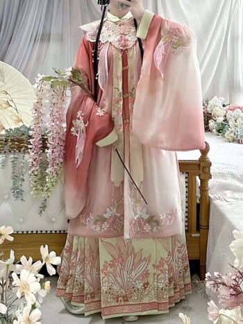 Originalni Hanfu za žene, 2025 novi stil Yuming, dugi top sa stojećim ovratnikom i izvezena suknja s panelom te geometrijskim uzorom, proljeće-jesen komplet.