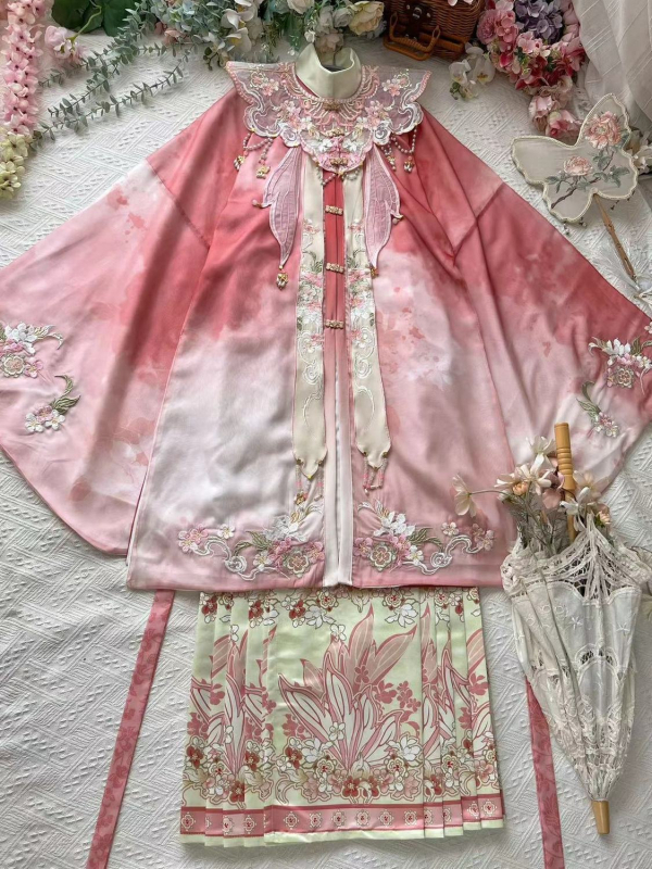 Originalni Hanfu za žene, 2025 novi stil Yuming, dugi top sa stojećim ovratnikom i izvezena suknja s panelom te geometrijskim uzorom, proljeće-jesen komplet.