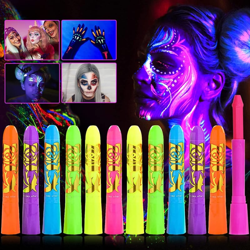 Set šminke za lice i tijelo s 6 boja, po dva komada za svaku boju, svjetleći vodeni makeup Halloween i zabave