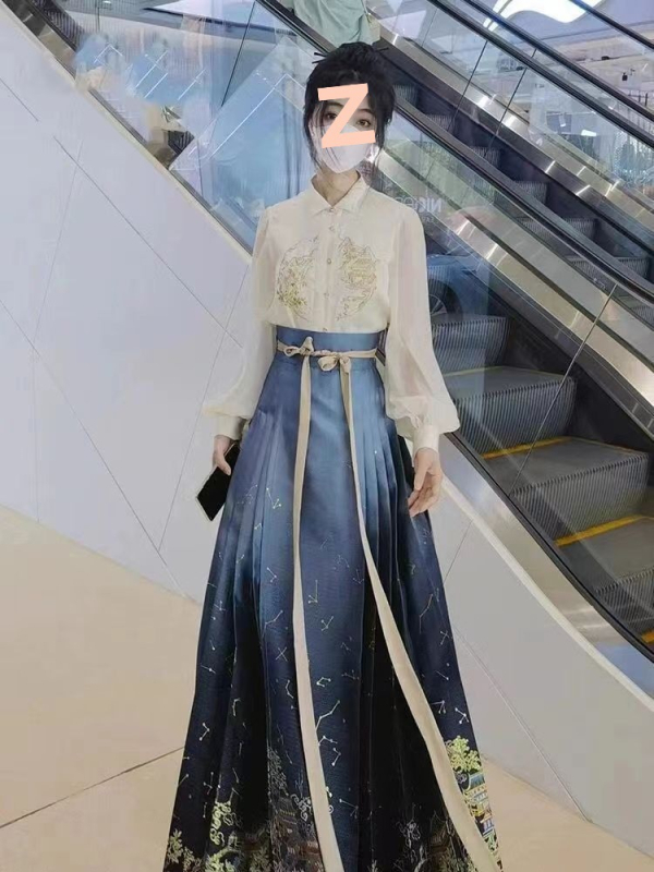 Proljetno-Ljetni Hanfu set u kineskom stilu s izvezenim gornjim dijelom i suknjom Horse-Face za odrasle