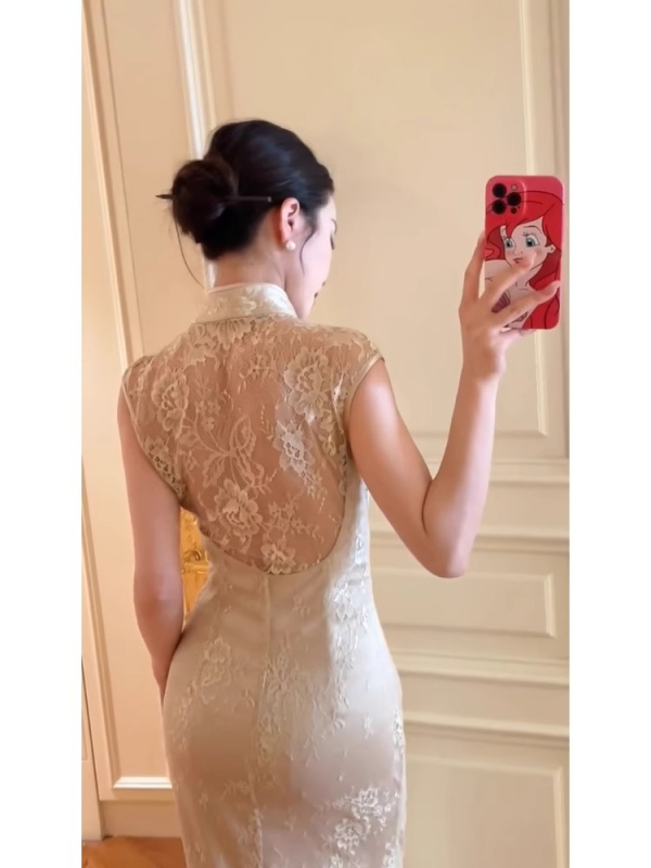 Ljetna haljina bez rukava od čipke u modernom kineskom stilu, elegantna visokokvalitetna haljina za zaruke