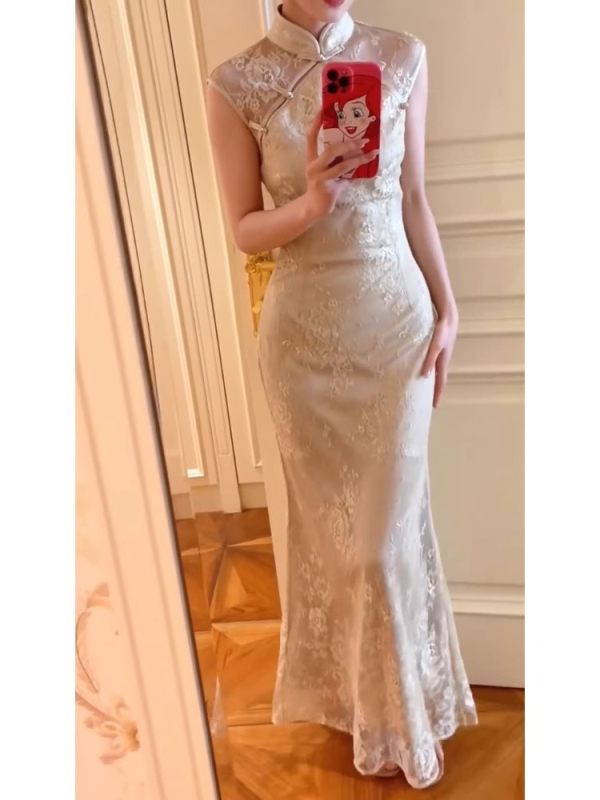 Ljetna haljina bez rukava od čipke u modernom kineskom stilu, elegantna visokokvalitetna haljina za zaruke