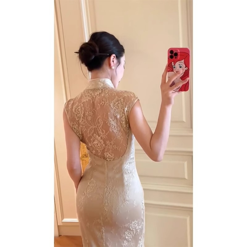 Ljetna haljina bez rukava od čipke u modernom kineskom stilu, elegantna visokokvalitetna haljina za zaruke