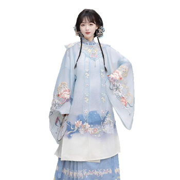 Lanxin Izvorni Hanfu: Ming stil s bogatim izvezom cvjetnog ukrasa za kosu, oblacni rameni, duga bluza s visokim ovratnikom, suknja s motivom konjske glave — set