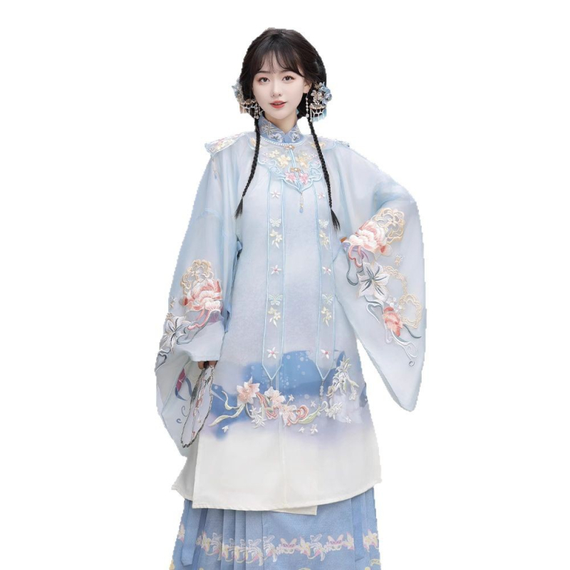Lanxin Izvorni Hanfu: Ming stil s bogatim izvezom cvjetnog ukrasa za kosu, oblacni rameni, duga bluza s visokim ovratnikom, suknja s motivom konjske glave — set