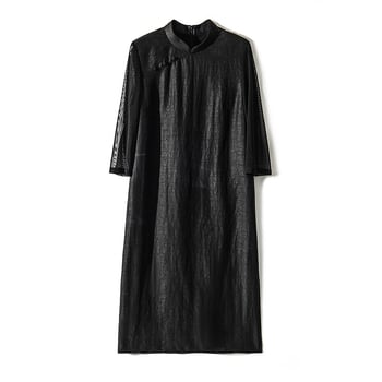 Qipao haljina od Xiangyun svile s uzorkom crackle, srednja duljina, A-linija, okrugli izrez, rukav 3/4, opušteni struk, ljeto 2026