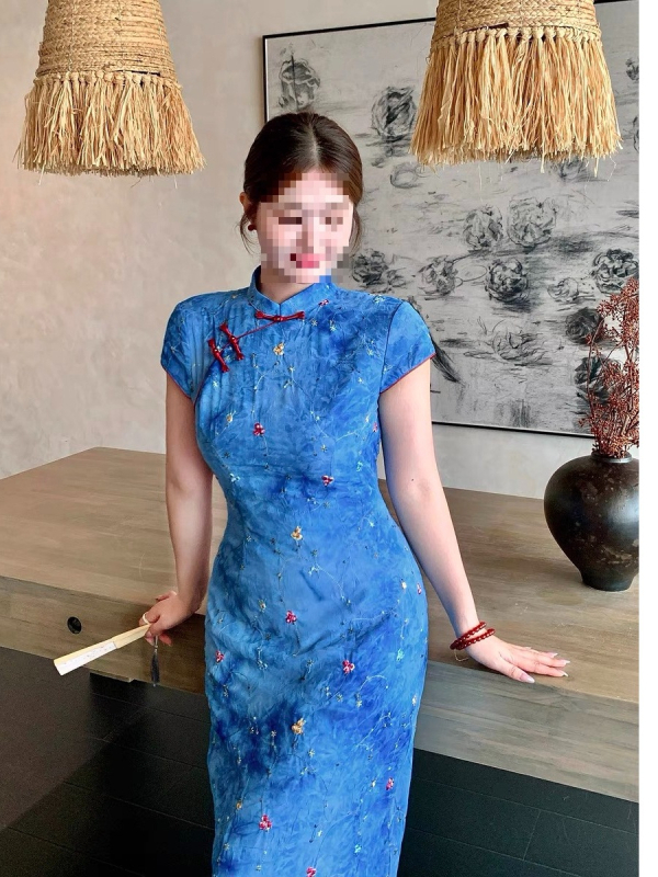 2025 nova kineskog stila izvezena Qipao haljina za žene, plus veličina, elegantna i vitka, gradijentni print