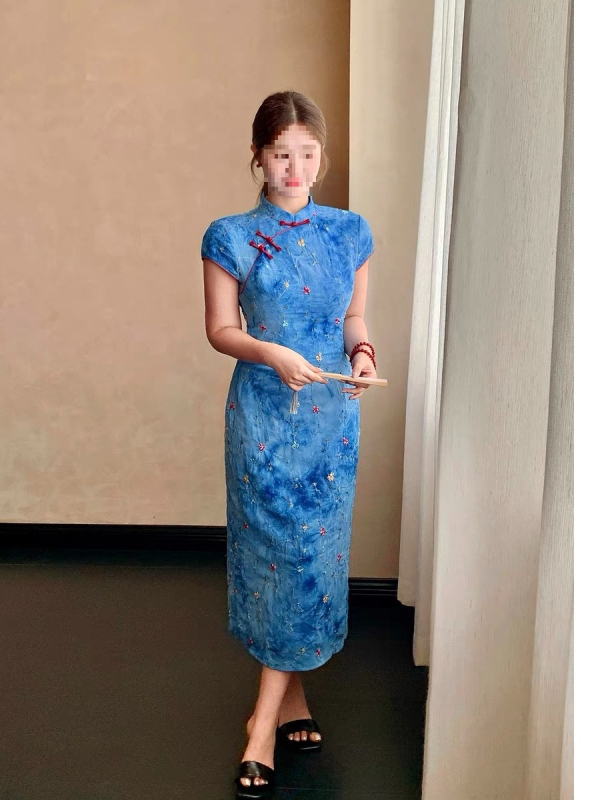 2025 nova kineskog stila izvezena Qipao haljina za žene, plus veličina, elegantna i vitka, gradijentni print