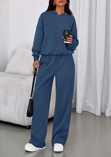 Női őszi-téli sportos casual szett lazán szabott, hosszú ujjú egyszínű pulóverrel és széles lábú nadrággal