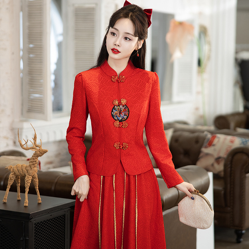 Ženski dvodijelni set u novom kineskom stilu, retro qipao haljina, jesen 2024.