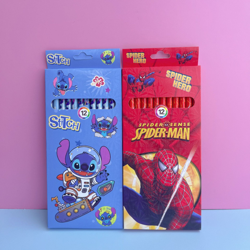 Stitch 12 броя HB моливи със гумичка, тематика Лило и Стич, дървени моливи за начално училище, нетоксични, в подаръчна кутия