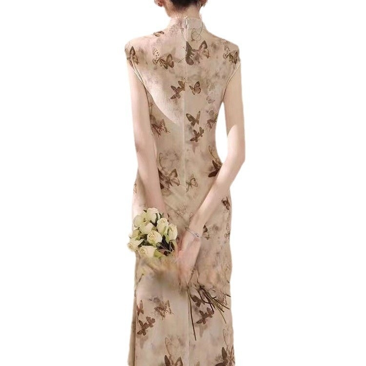 Haljina u francuskom stilu s qipao krojem i ribljim repom, 2025 novi model, mlada i elegantna svakodnevna haljina