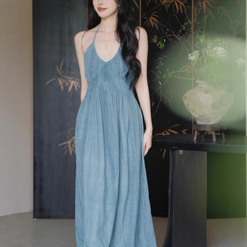 Er Yang Design Halter-neck haljina Sky Blue Rain, Guofeng kineskog stila, A-linija, bez rukava, za žene