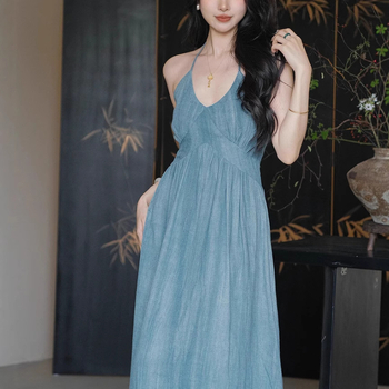 Er Yang Design Halter-neck haljina Sky Blue Rain, Guofeng kineskog stila, A-linija, bez rukava, za žene