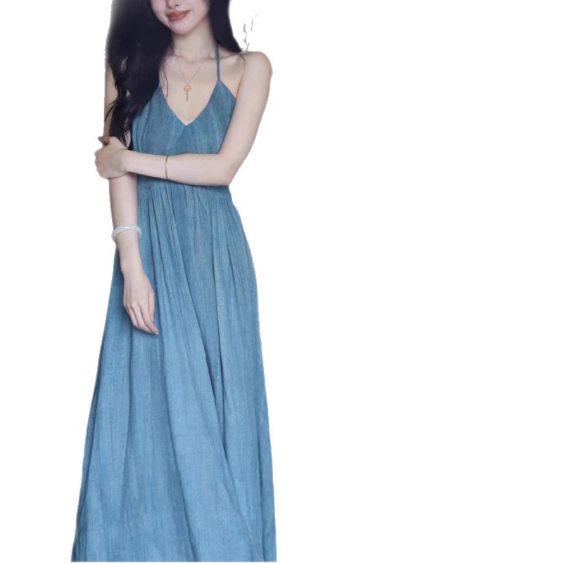 Er Yang Design Halter-neck haljina Sky Blue Rain, Guofeng kineskog stila, A-linija, bez rukava, za žene