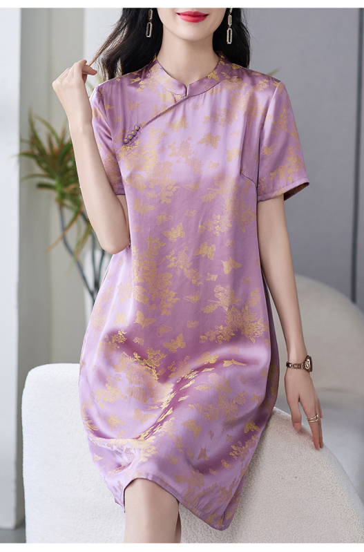 Svijetloplava cheongsam haljina od rayona s mirisnom Cloud Yarn pređom – ljeto, moderan kineski stil, uski kroj