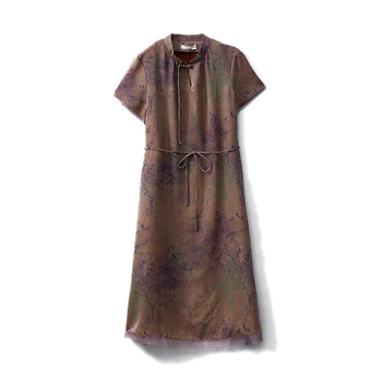 Jacquard haljina od svile sa stojećim ovratnikom, novi kineski stil, opuštena linija, A-linija, 100% svila