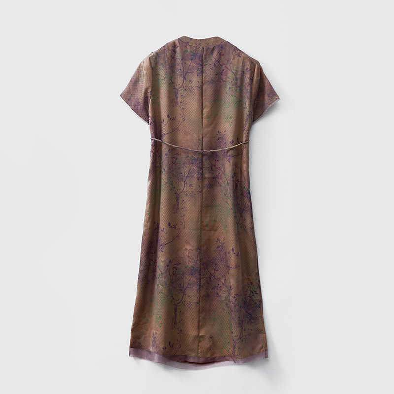 Jacquard haljina od svile sa stojećim ovratnikom, novi kineski stil, opuštena linija, A-linija, 100% svila