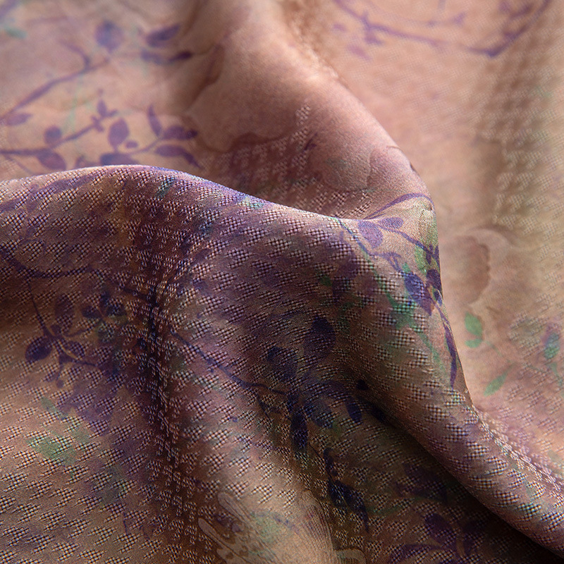 Jacquard haljina od svile sa stojećim ovratnikom, novi kineski stil, opuštena linija, A-linija, 100% svila