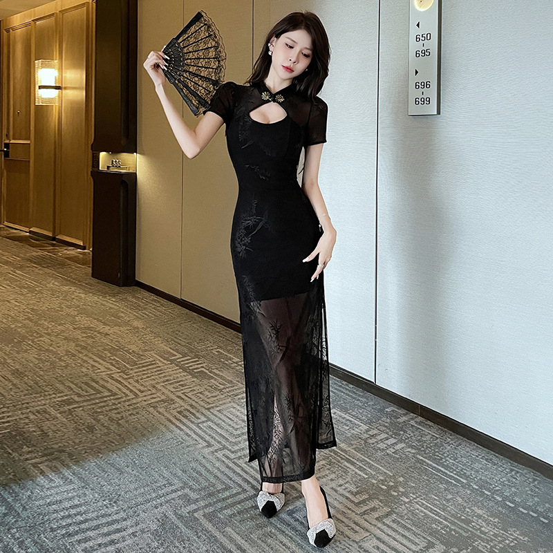 Moderna qipao haljina za mlade žene, retro, seksi, vitka silueta, naglašeni struka, prorez, uski bokovi, vrhunska