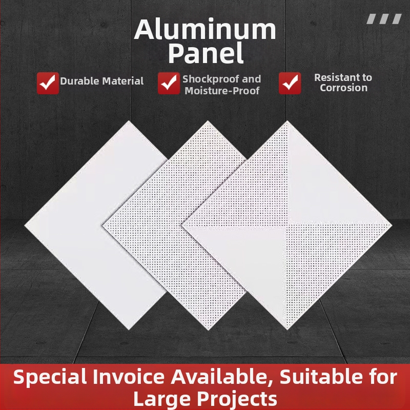 Hliníkové stropné panely 300×300 a 600×600, akustické panely pre školy, továrne, nemocnice a kancelárie – integrovaný stropný systém