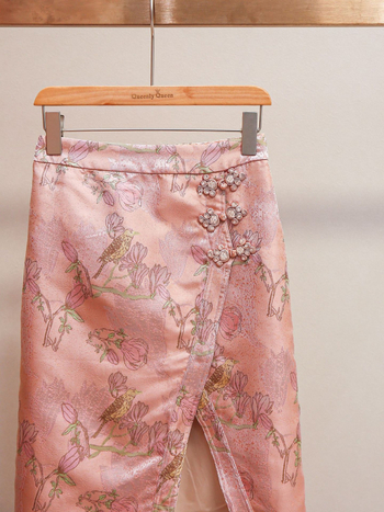 BALISGA jacquard midi suknja s bočnim prorezom, raskošna vez, kineski stil, poliester