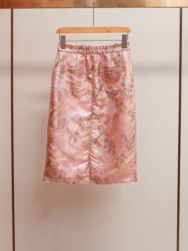 BALISGA jacquard midi suknja s bočnim prorezom, raskošna vez, kineski stil, poliester