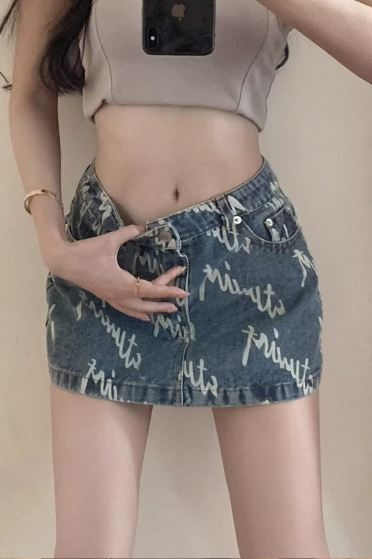 Denim A-linijska mini suknja za žene, visok pas, prilagodljiv kroj tijela, korejski stil, ljeto 2026
