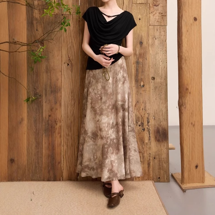 Proljetna 2025 kineskog stila jacquard uzorak fishtail midi suknja za žene – D401DC10IQ00